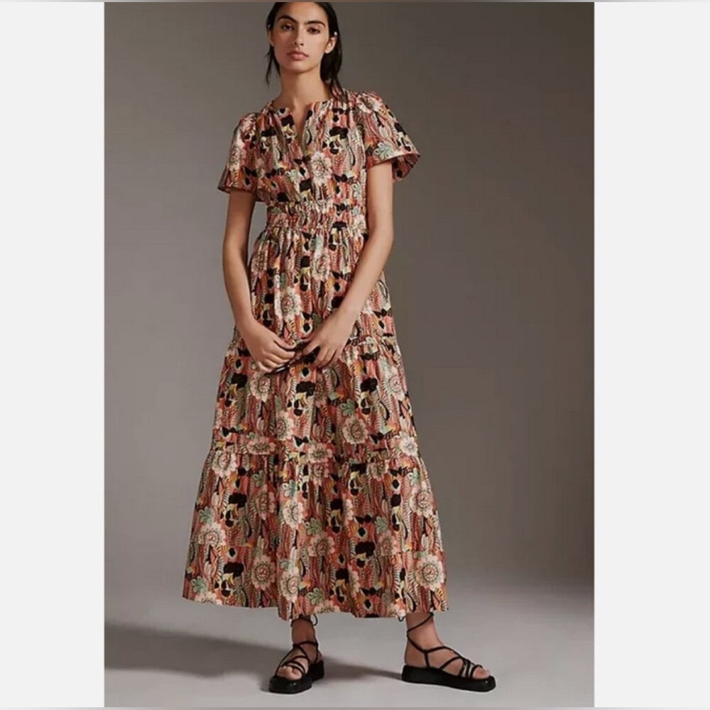 Anthropologie Maeve Somerset Tiered Maxi Dress in Botanic Garden XXS